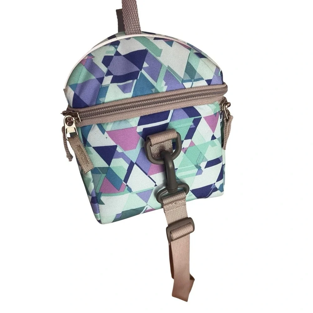 L.L.Bean Insulated Lunch Bag Cooler Geometric Print Adjustable Strap Blue
